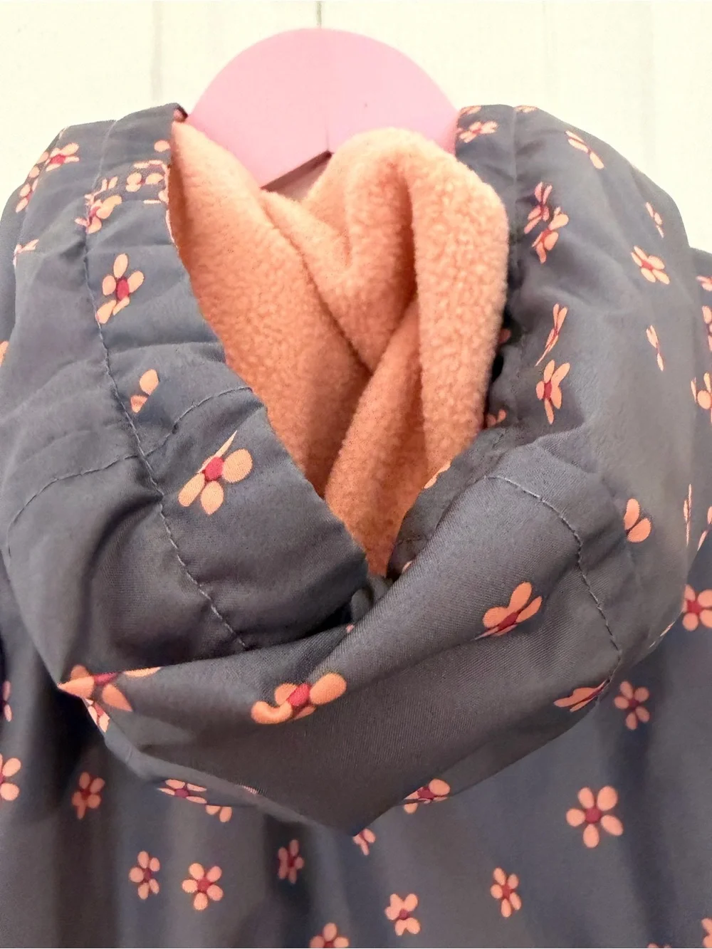 OshKosh B'gosh Gray Hooded Puffer Jacket with Pink Floral Print